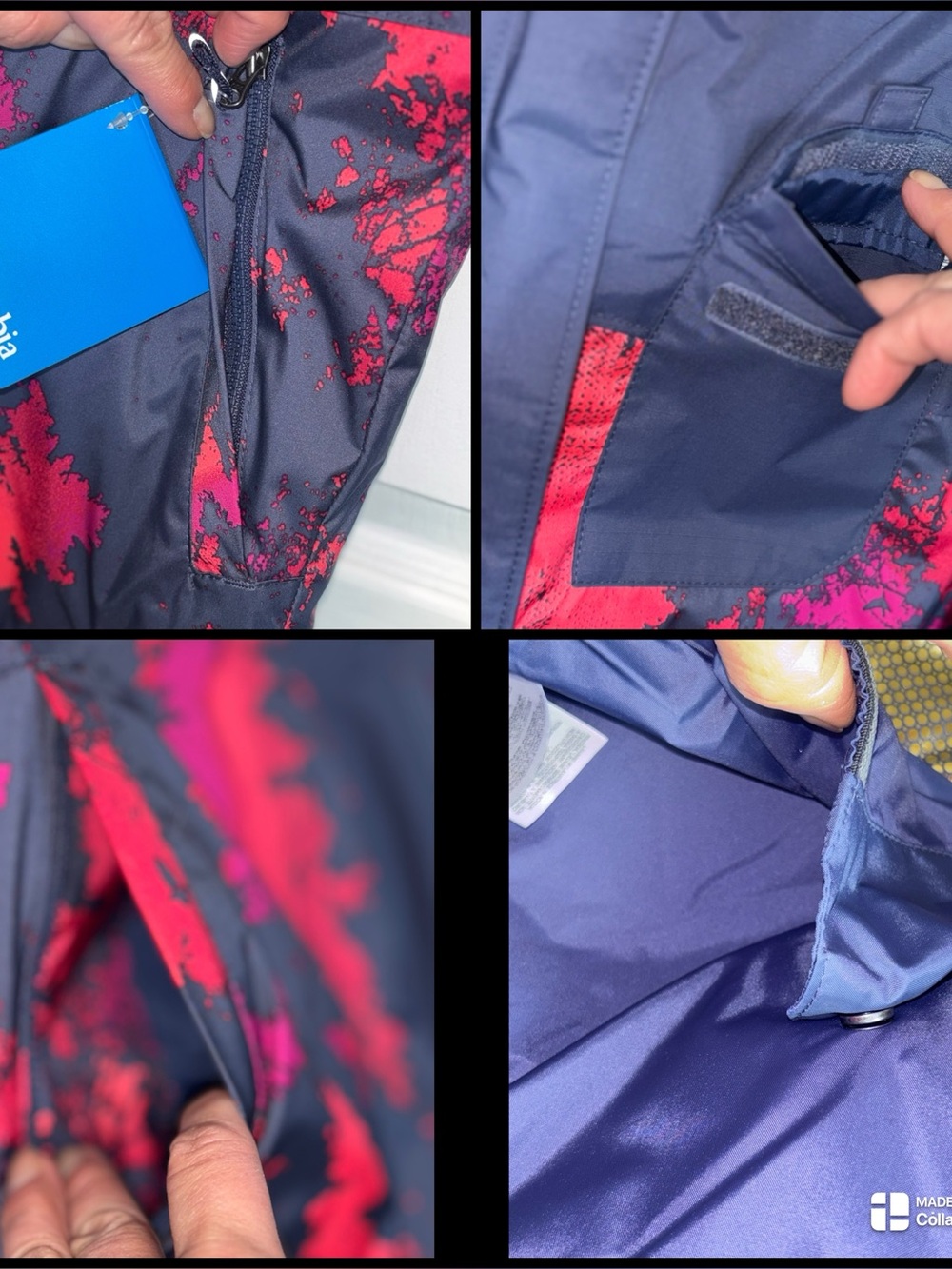 Columbia Navy Jacket with Bright Pink Print Hooded Shell | NWT * - Picture 11 of 16